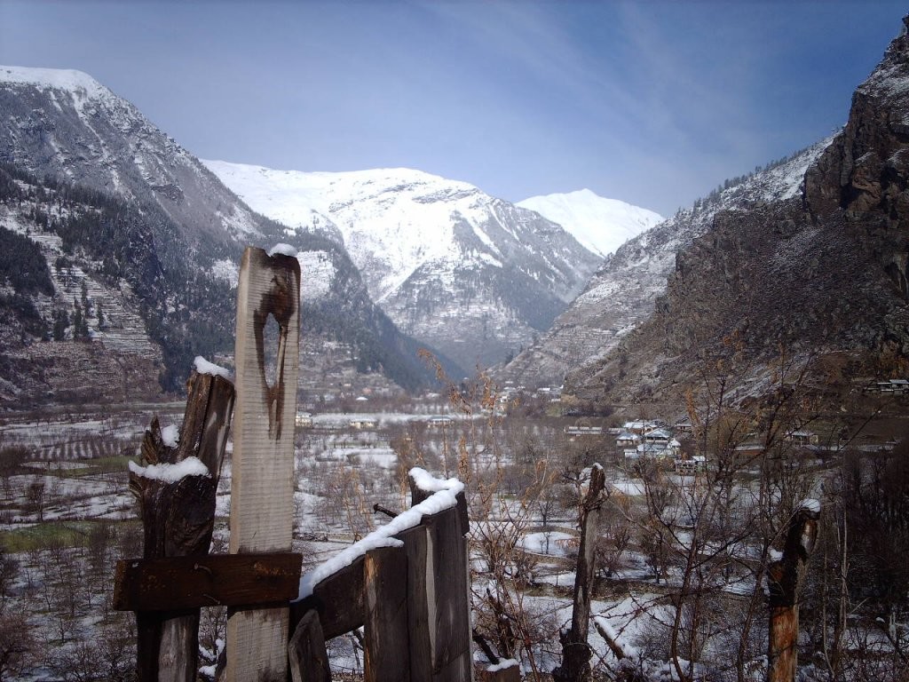 Sangla valley during snow fall