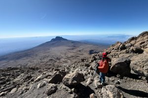 Indian trekking company guiding a group of climbers during a Kilimanjaro expedition through Tanzania toward the 5,895-metre Uhuru Peak
